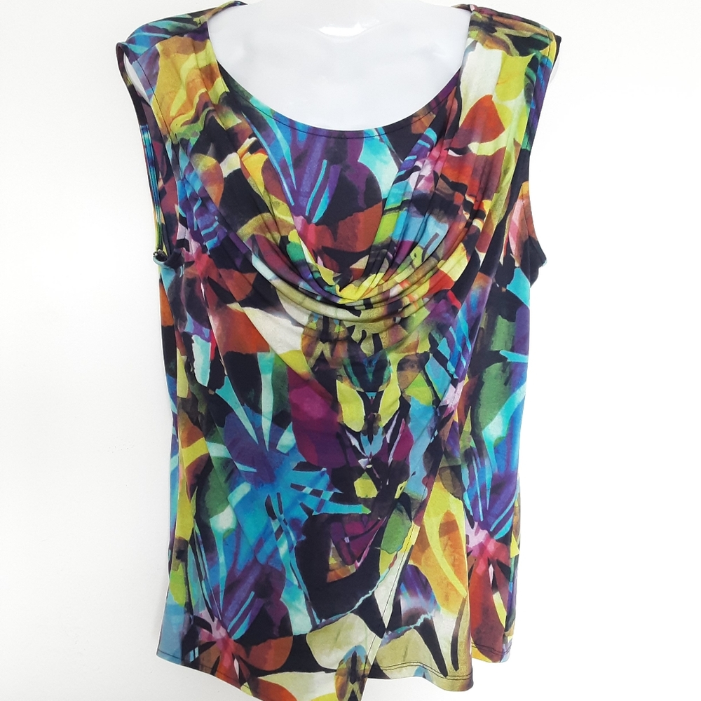 Linea Domani  Ltd. Collection Double Layered Cowl Neck Abstract Top